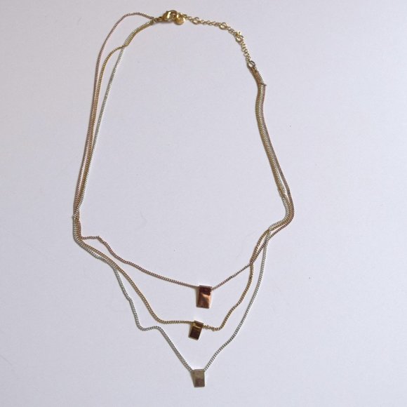 2/$20 Lauren Conrad Tri-Tone Gold Silver Rose Gold Minimalist Necklace - Picture 2 of 5